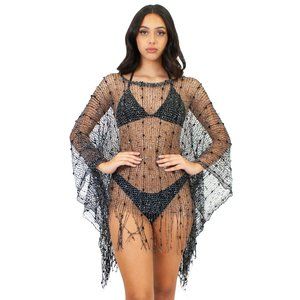 Lazy Daisy Harper subtly sequin embellished net cover-up